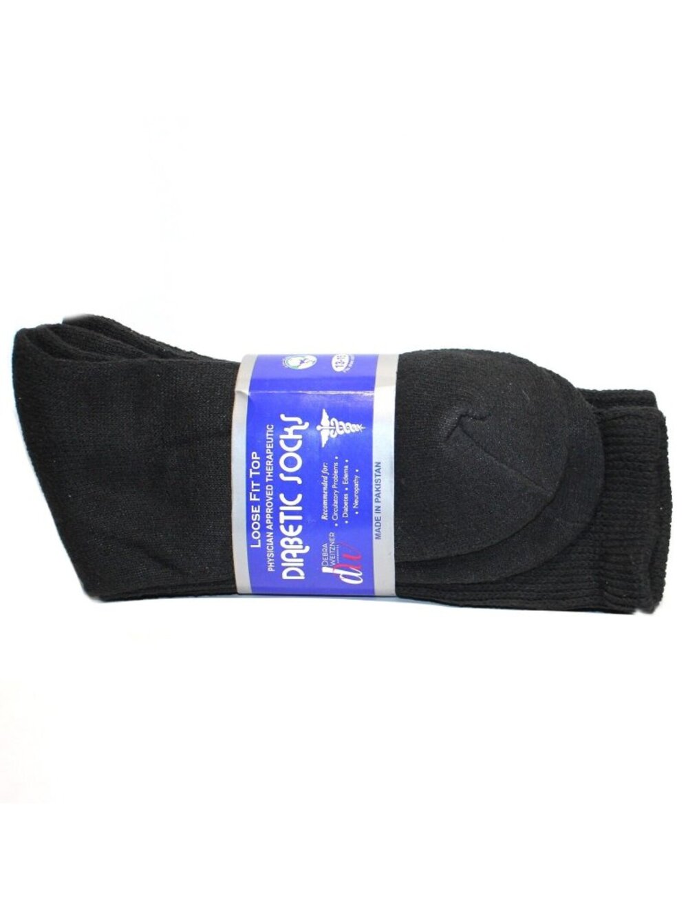 Weitzner Men's Black Diabetic Crew Mid Socks 3 Pair Loose Fit Top 13-15 XL